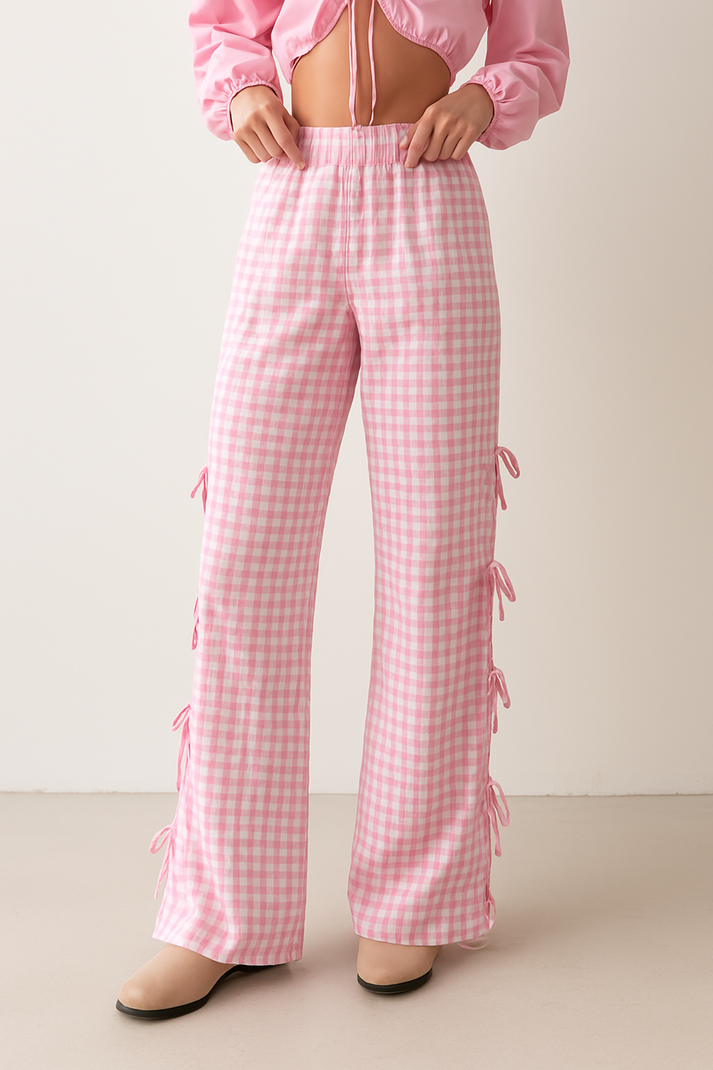 Checkered Wide Leg Trousers For Women | Lirena 4