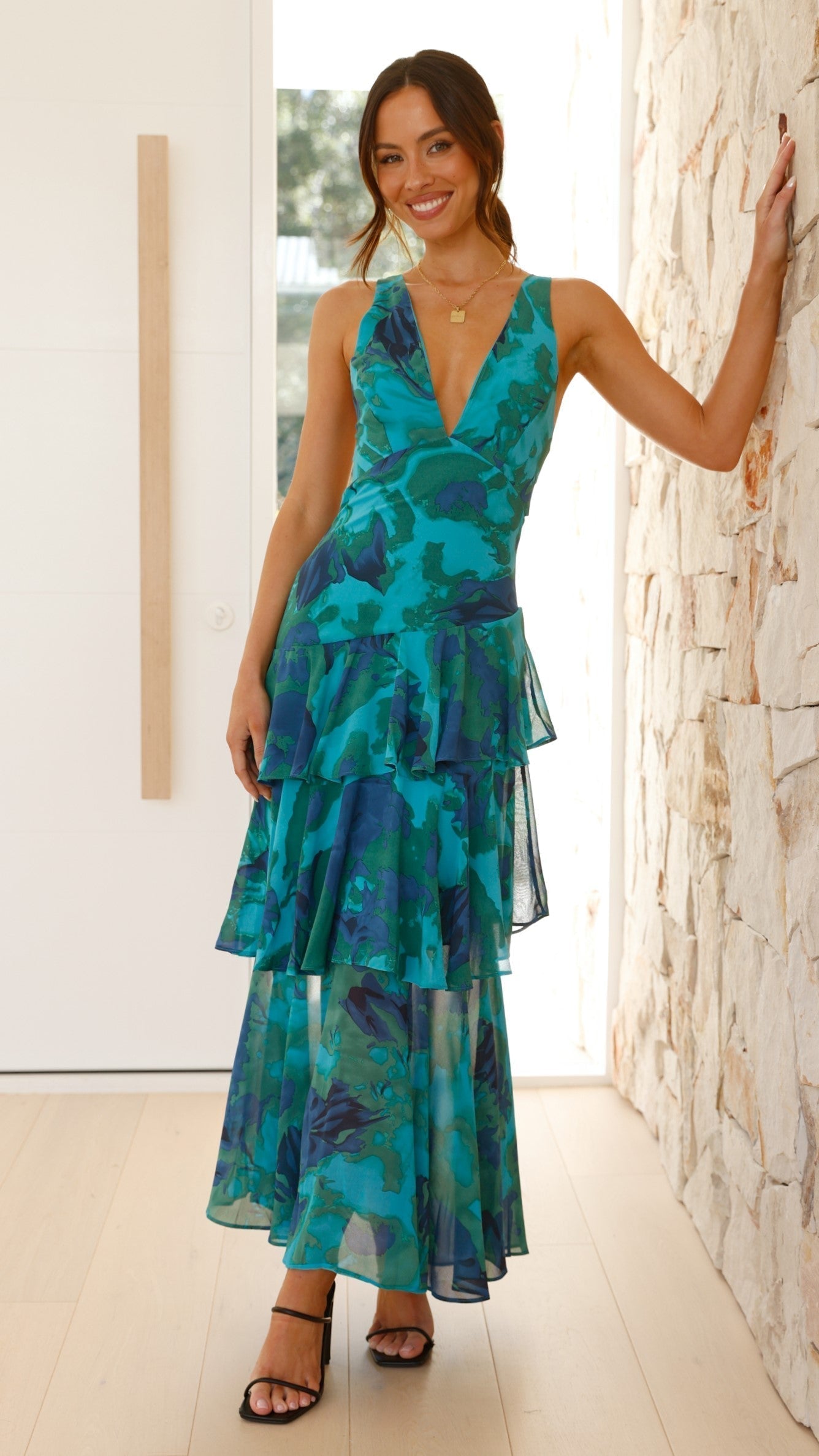 Elara | Turquoise Maxi Dress with Ruffle Skirt 1