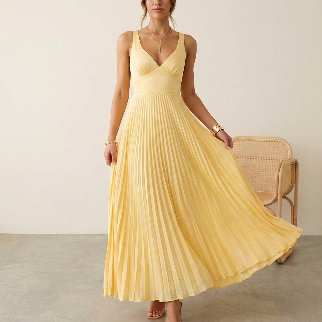 Elyra | Pleated Satin Maxi Dress with Twist-Front Bodice 0