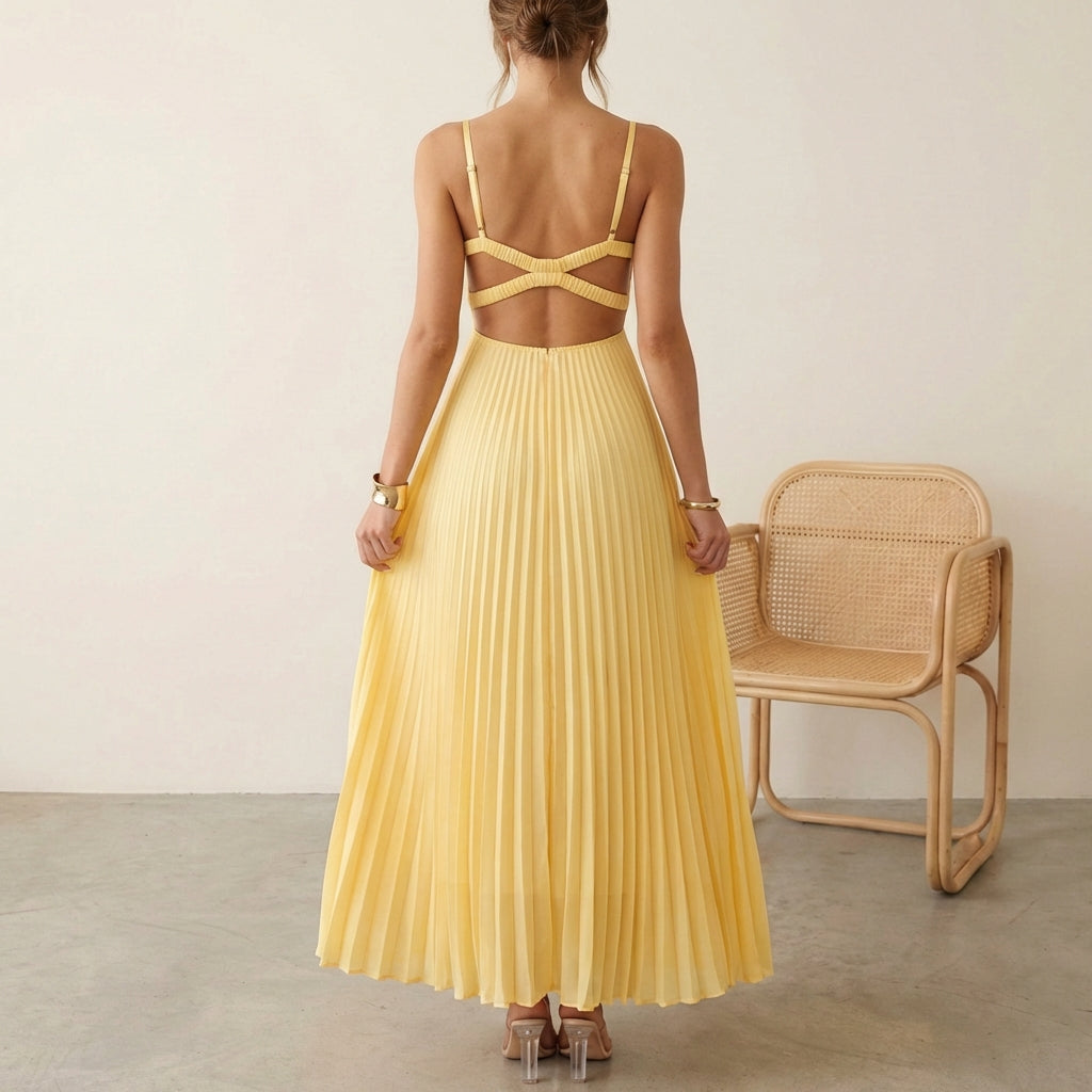 Elyra | Pleated Satin Maxi Dress with Twist-Front Bodice 1