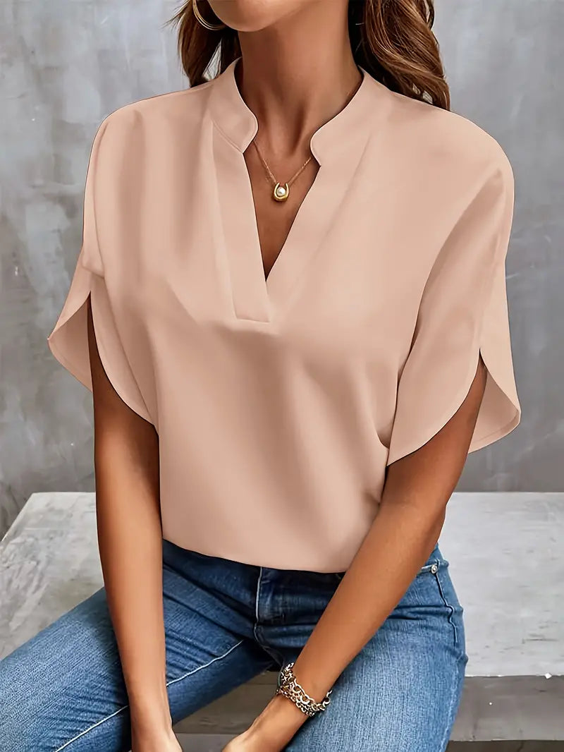 Split V-Neck Short Sleeve Blouse for Women | Elaina