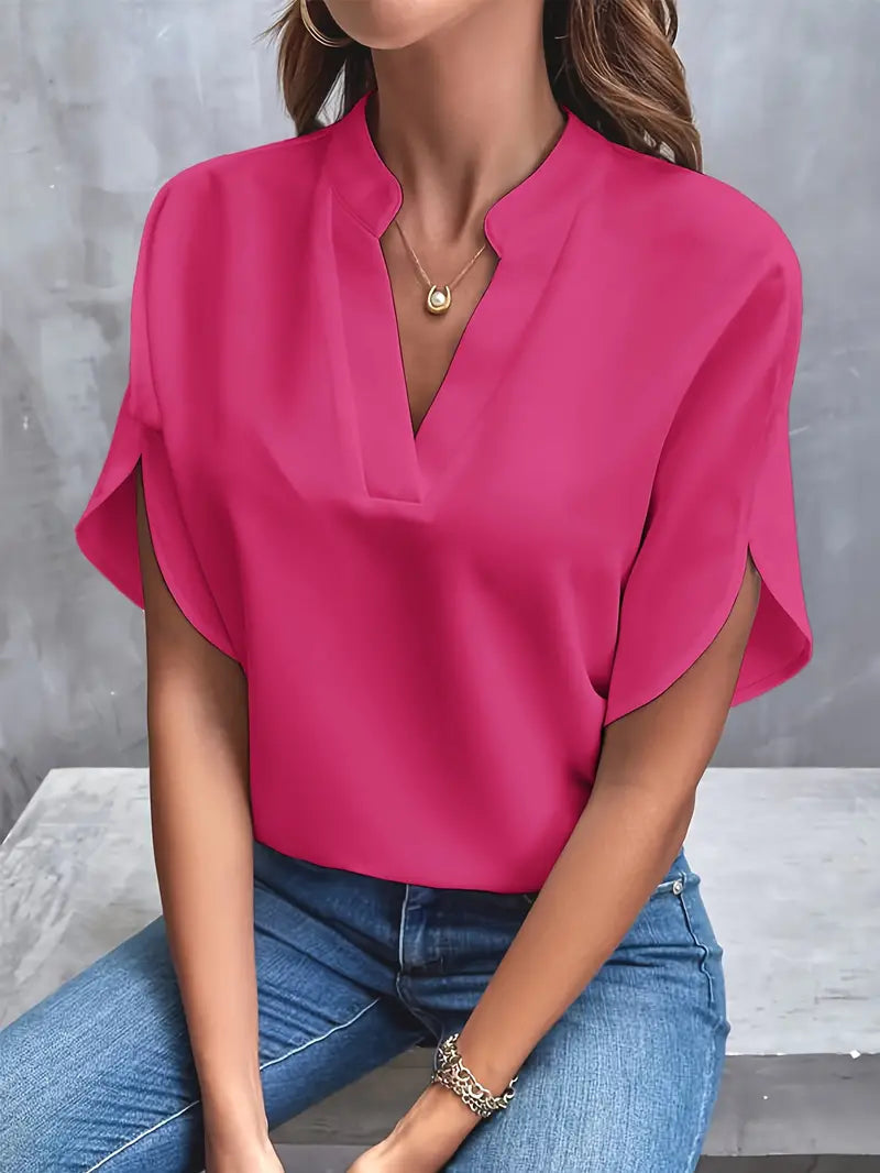 Split V-Neck Short Sleeve Blouse for Women | Elaina