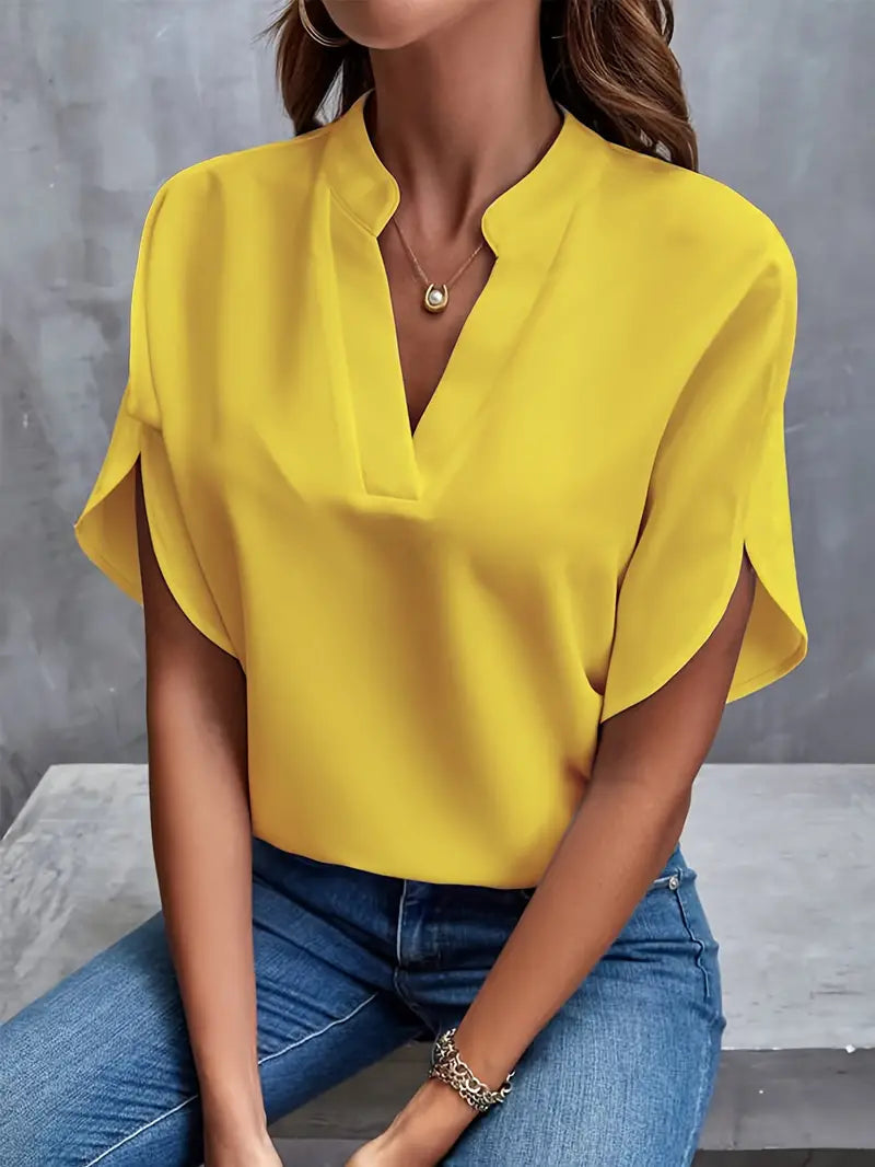 Split V-Neck Short Sleeve Blouse for Women | Elaina