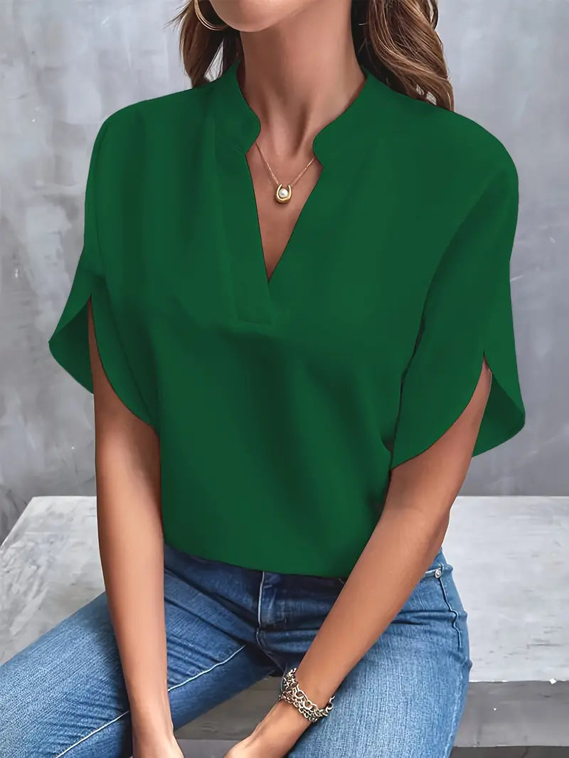 Split V-Neck Short Sleeve Blouse for Women | Elaina
