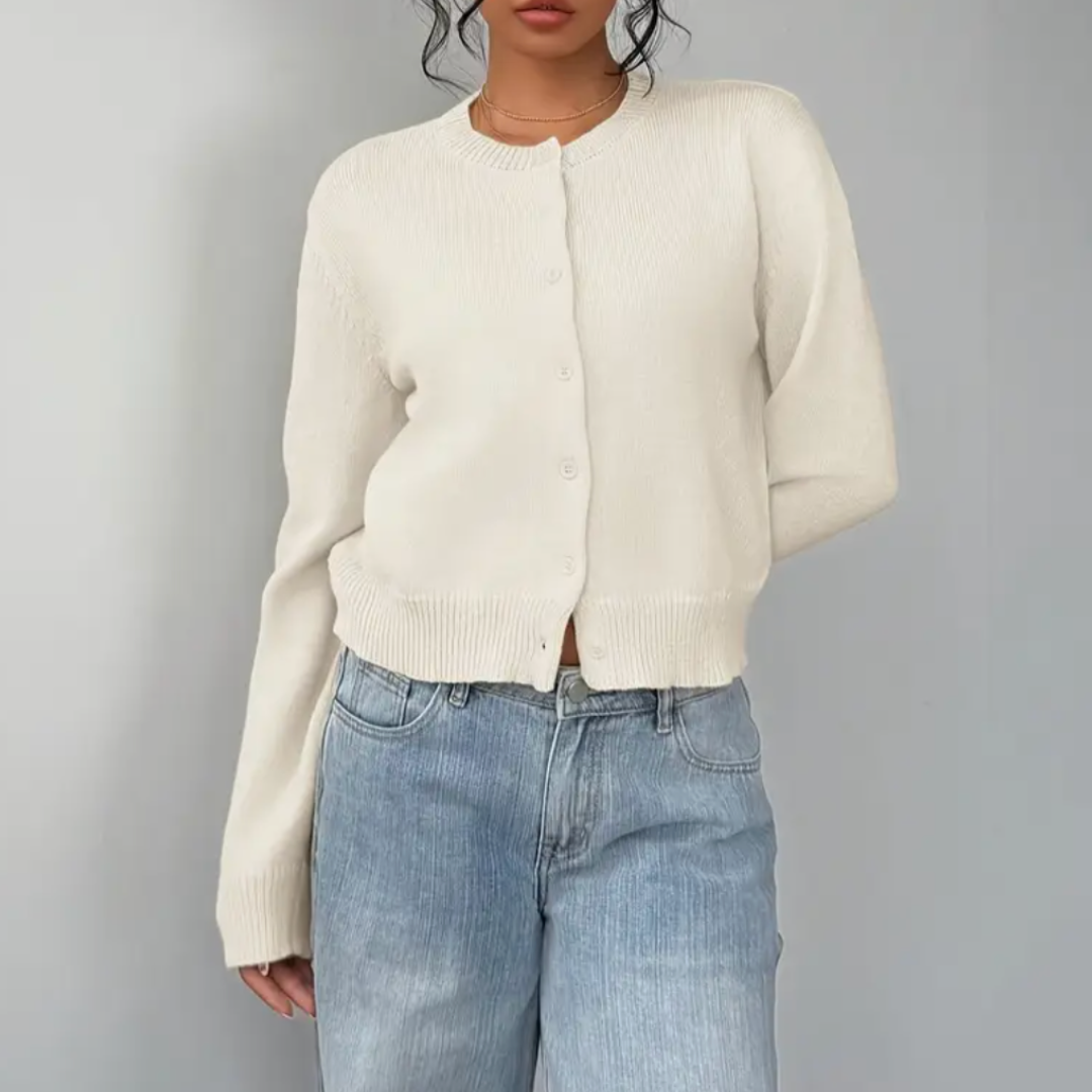 Fina | Cropped Button White Cardigan Sweater 0