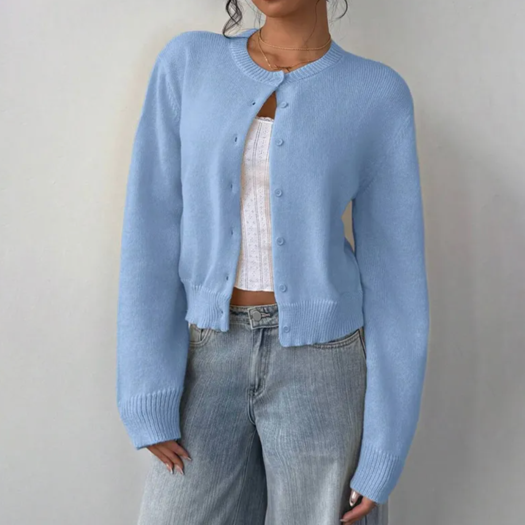 Fina | Cropped Button White Cardigan Sweater 11