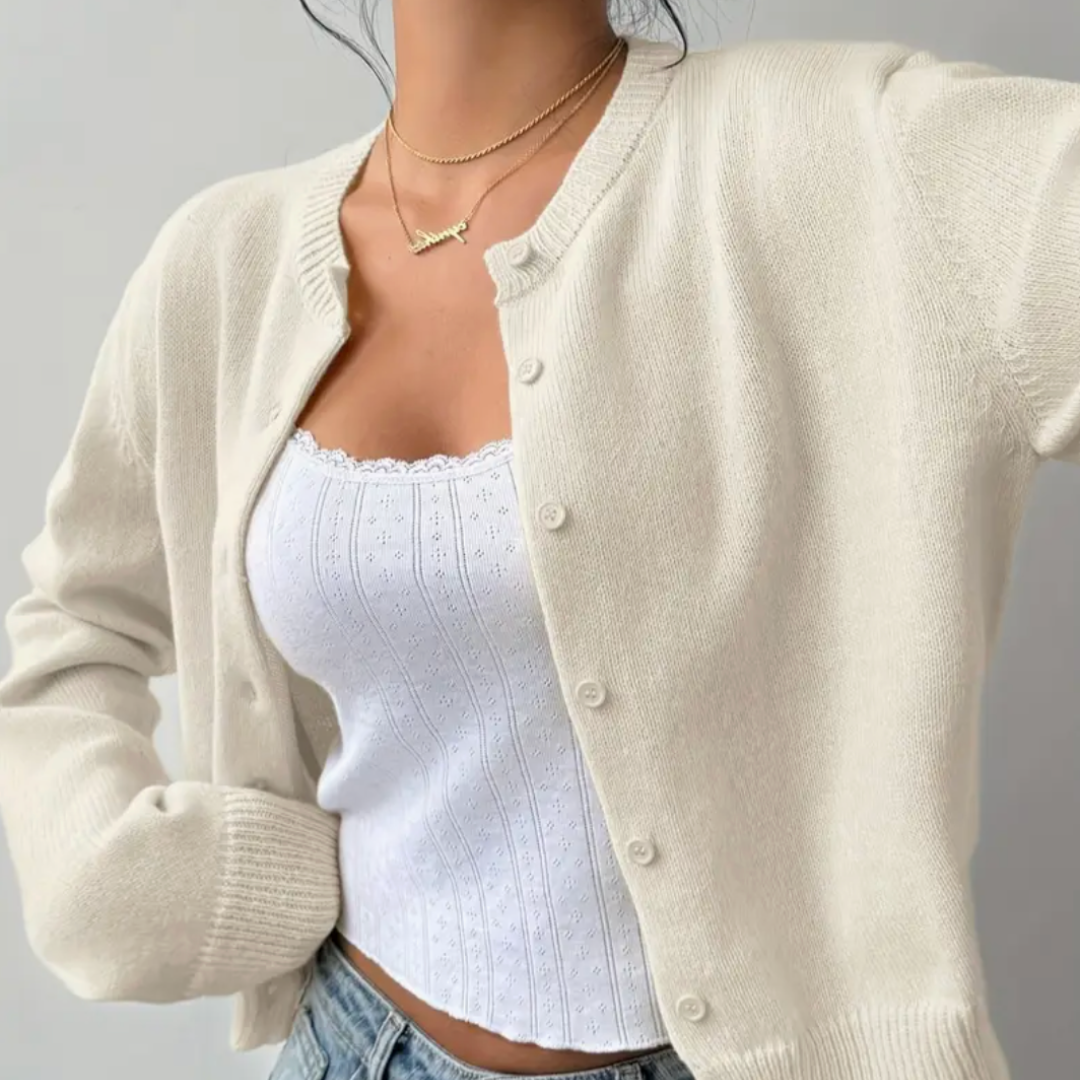 Fina | Cropped Button White Cardigan Sweater 2