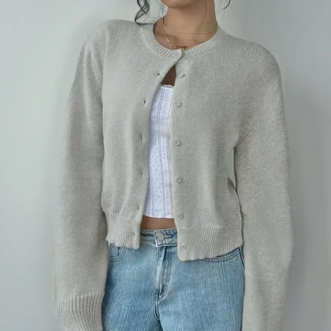 Fina | Cropped Button White Cardigan Sweater 5