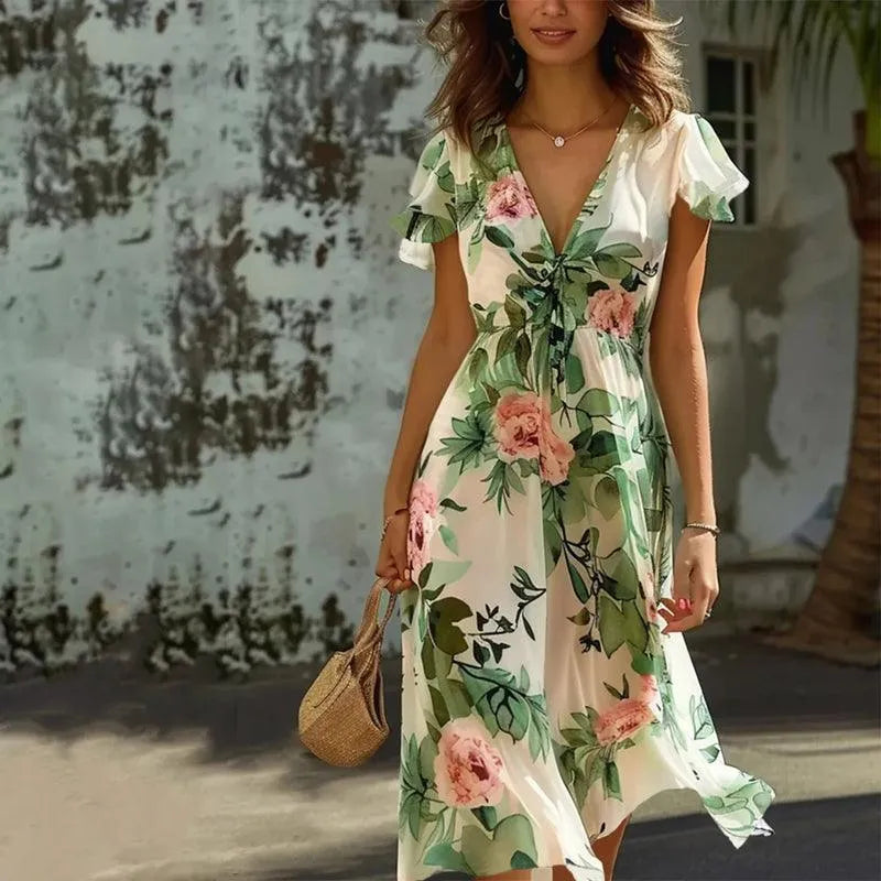 Floral Midi Dress Elegant Style For Women | Zovira 0