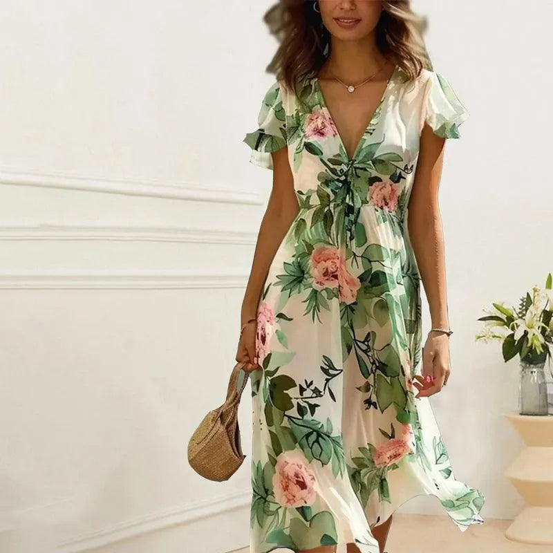 Floral Midi Dress Elegant Style For Women | Zovira 1
