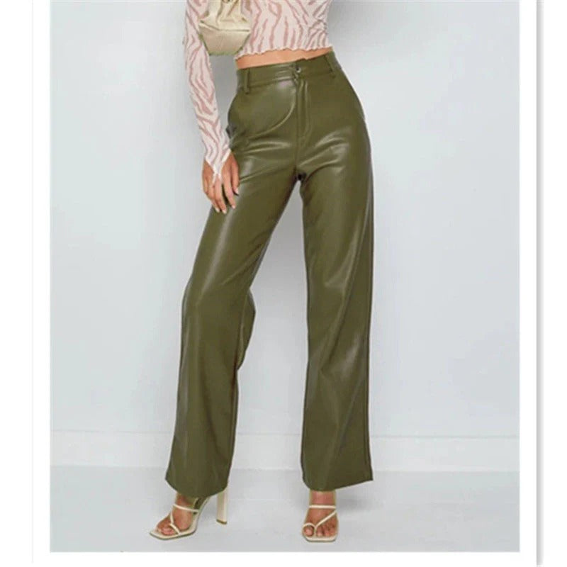 Haveno | High-Waist Straight Leg Faux Leather Trousers 1
