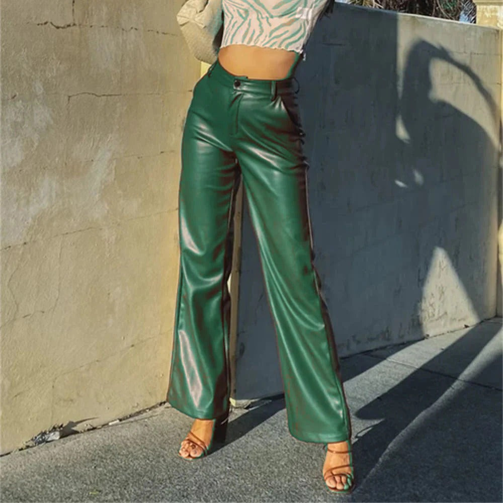 Haveno | High-Waist Straight Leg Faux Leather Trousers 2