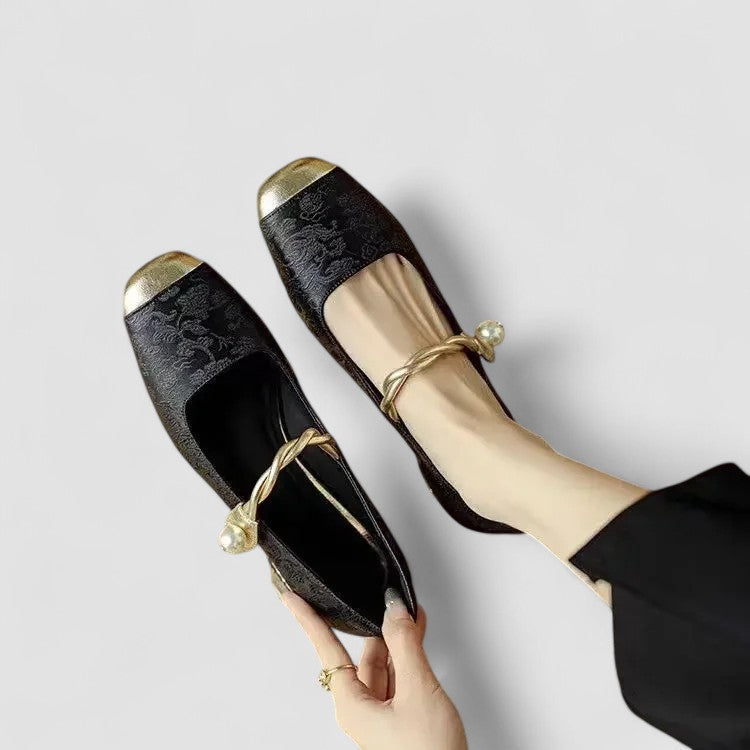 Ivyra | White Block Heel Pumps with Pearl Strap 7