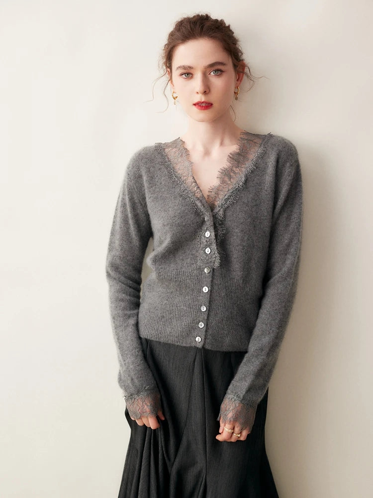 Lace-Accented Cardigan For Women | Calista 4