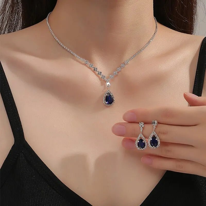 Lunara | Blue Teardrop Necklace And Earring Set 0