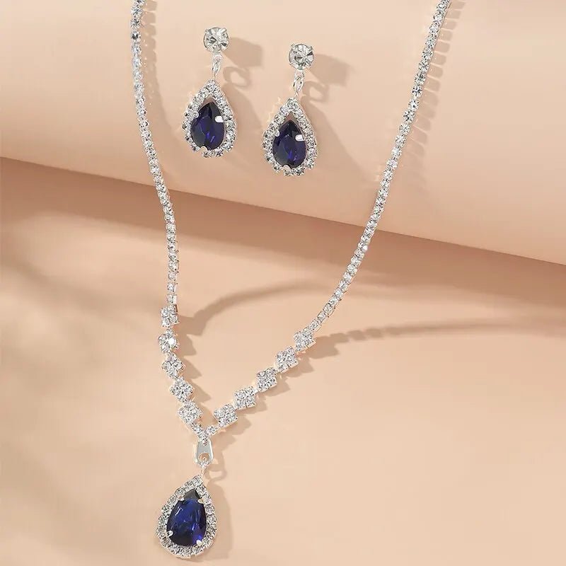 Lunara | Blue Teardrop Necklace And Earring Set 2
