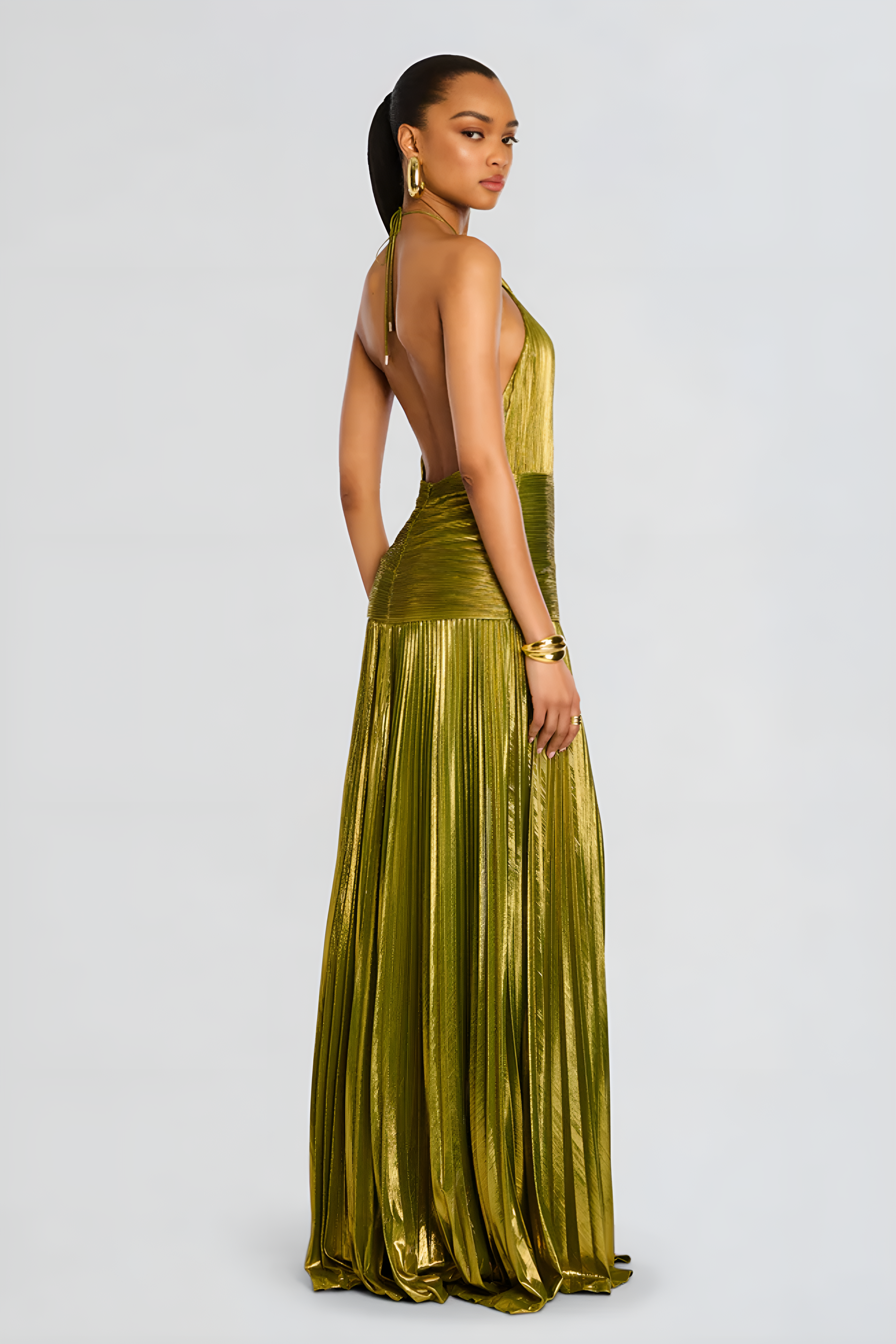 Metallic Pleated Maxi Dress For Women | Jorina 2