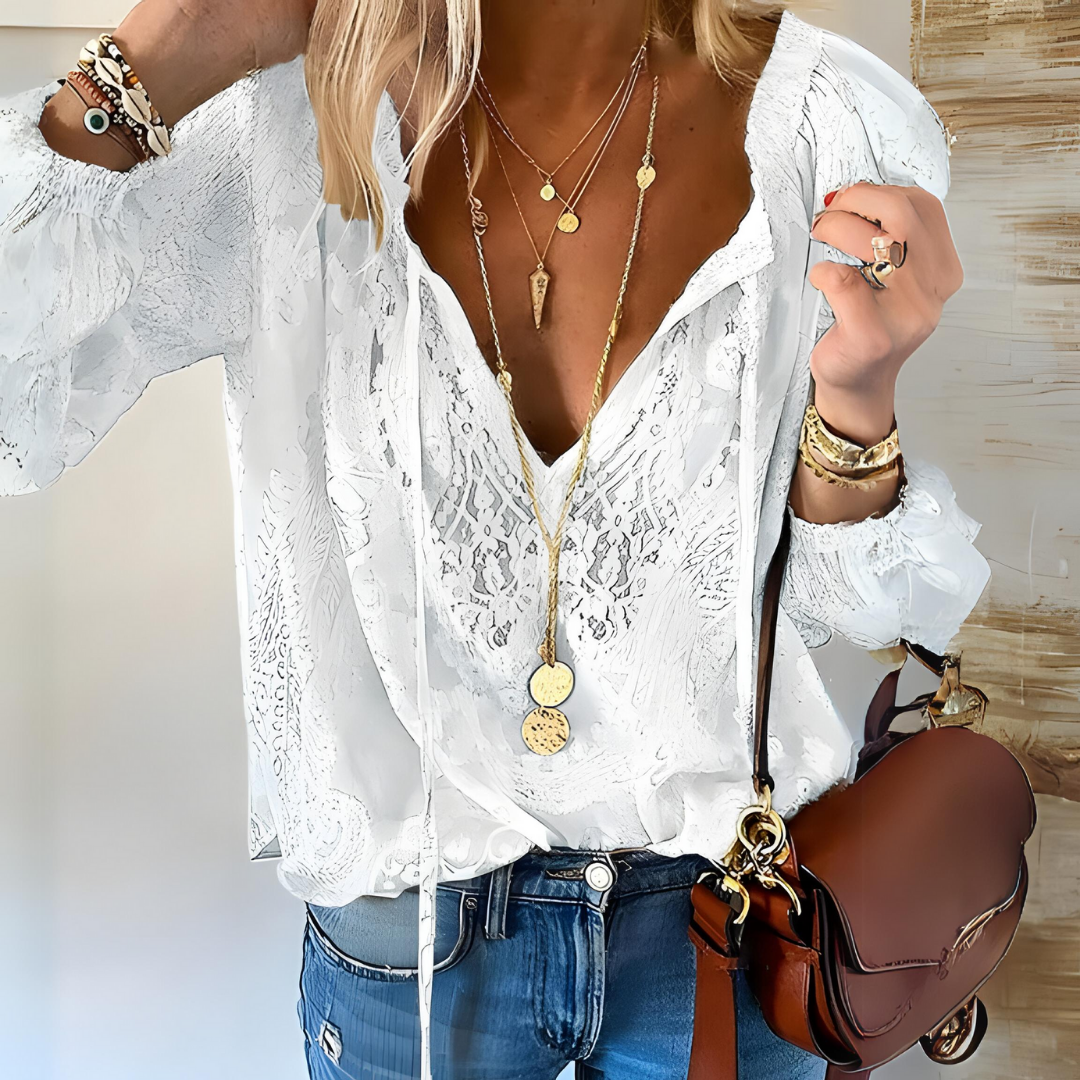 Myraea | Sheer Lace Blouse Summer Top 1
