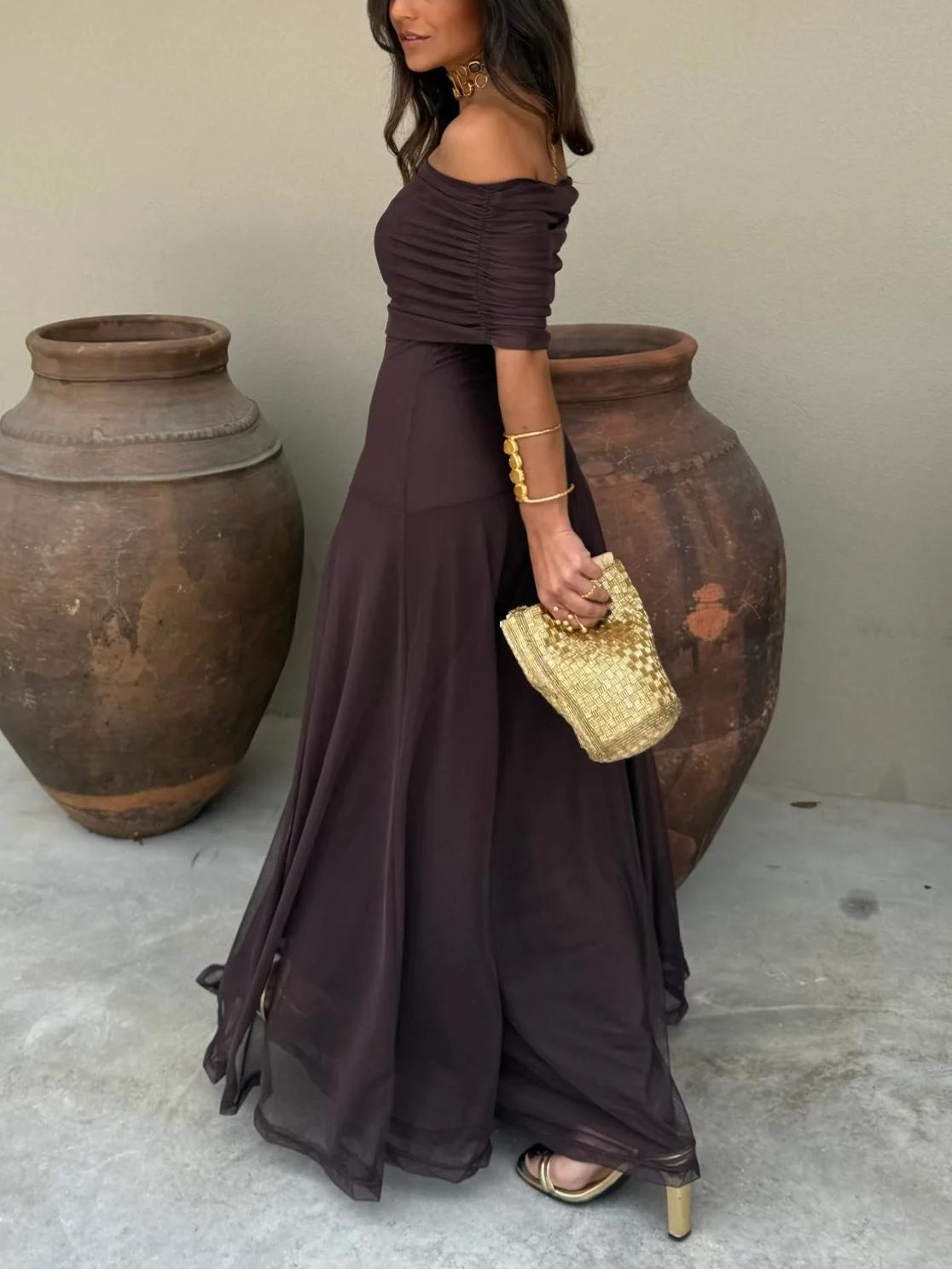 Off Shoulder Chiffon Maxi Dress For Women | Elanora 2