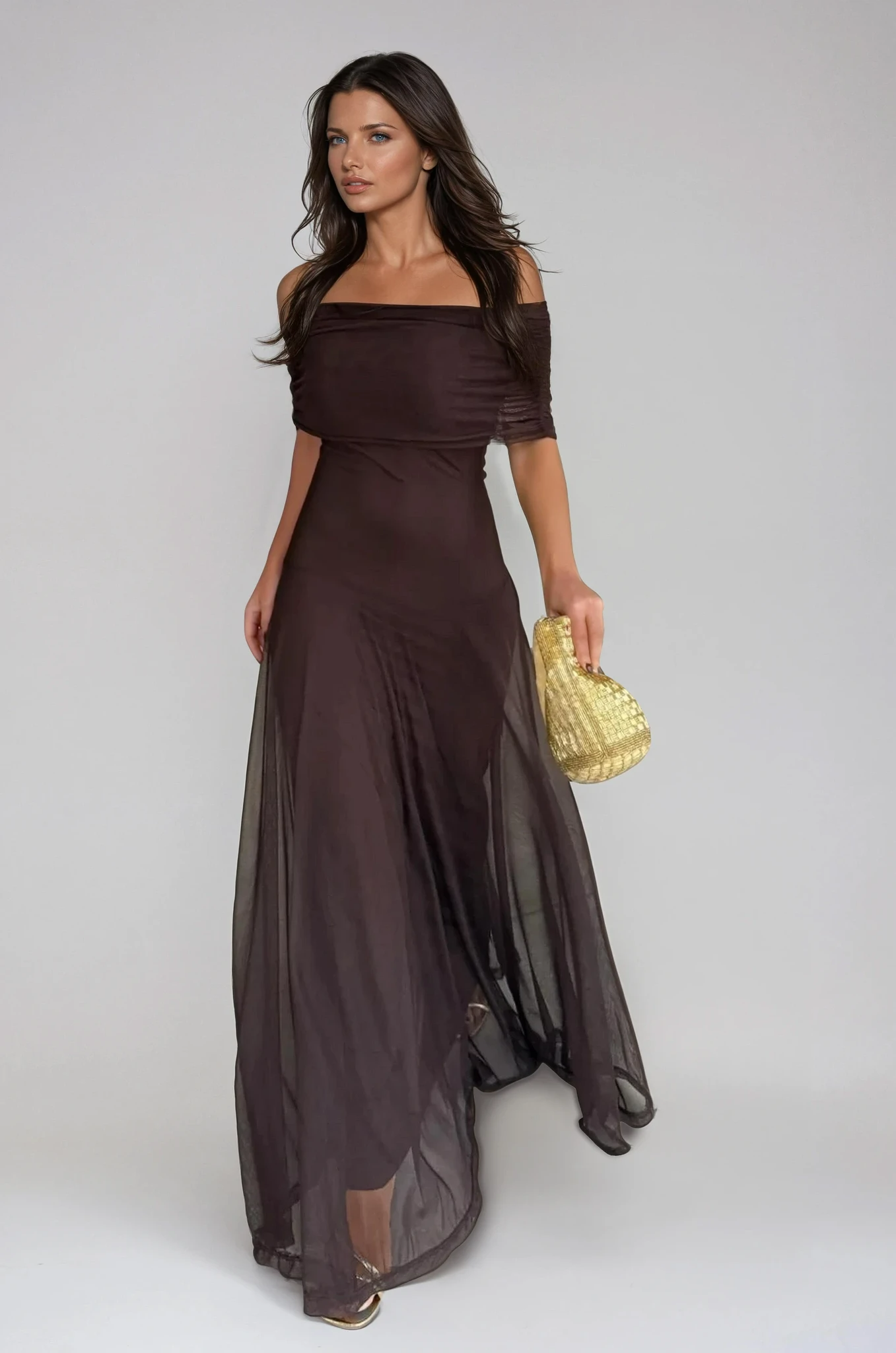 Off Shoulder Chiffon Maxi Dress For Women | Lirina 1