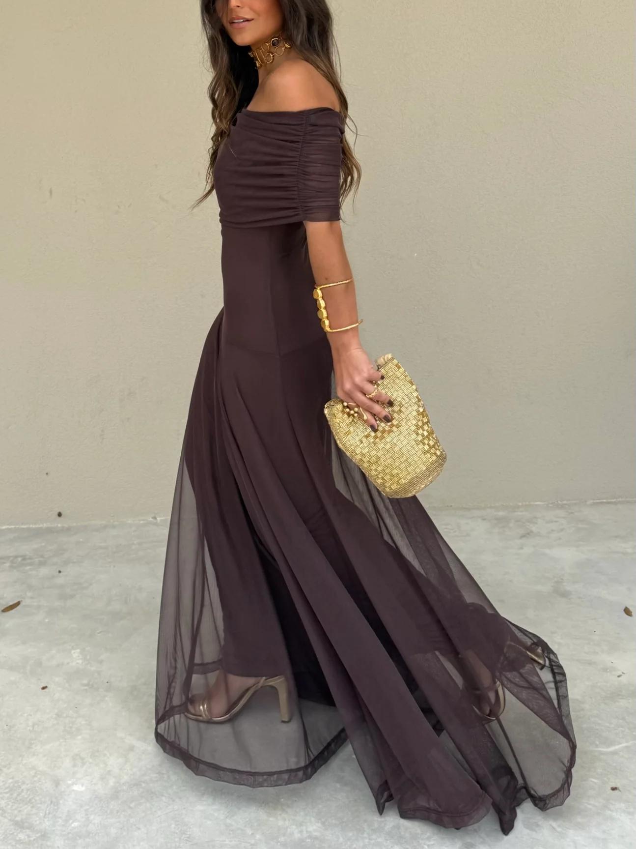 Off Shoulder Chiffon Maxi Dress For Women | Lirina 3