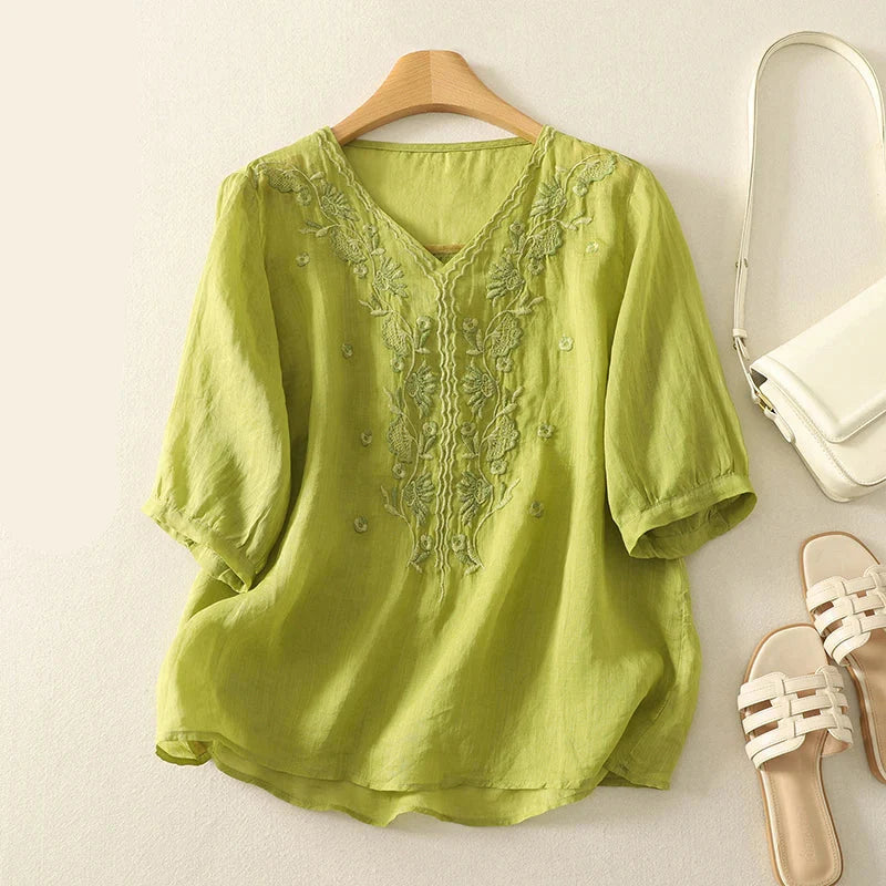 Rela | Relaxed V-Neck Womens Blouse with Embroidery 3
