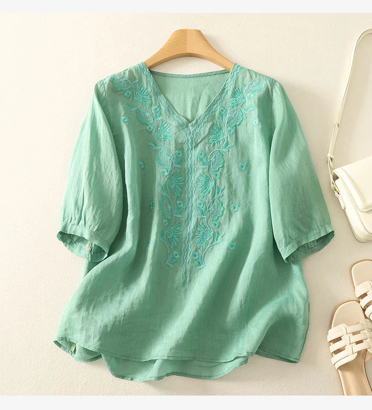 Rela | Relaxed V-Neck Womens Blouse with Embroidery 4
