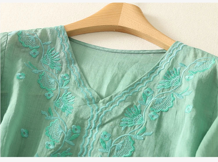 Rela | Relaxed V-Neck Womens Blouse with Embroidery 5
