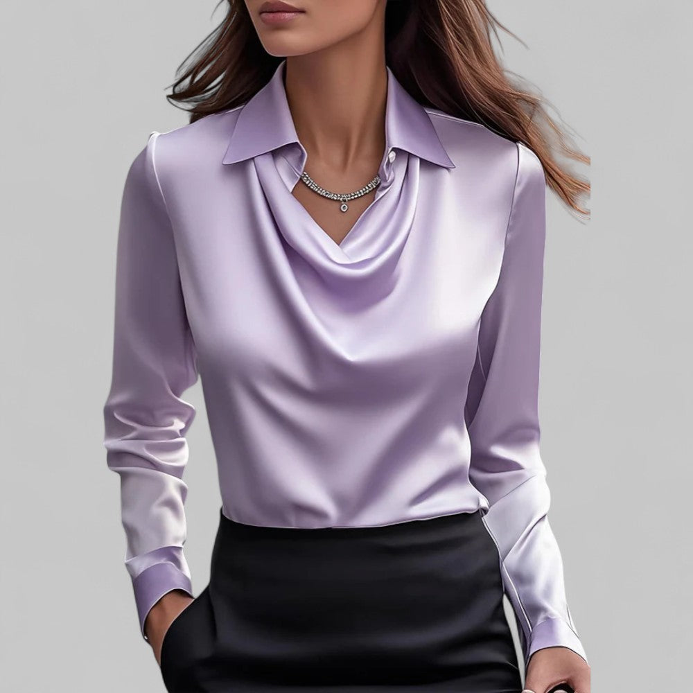 Rose | Women’s Draped Neck Long Sleeve Satin Blouses 3