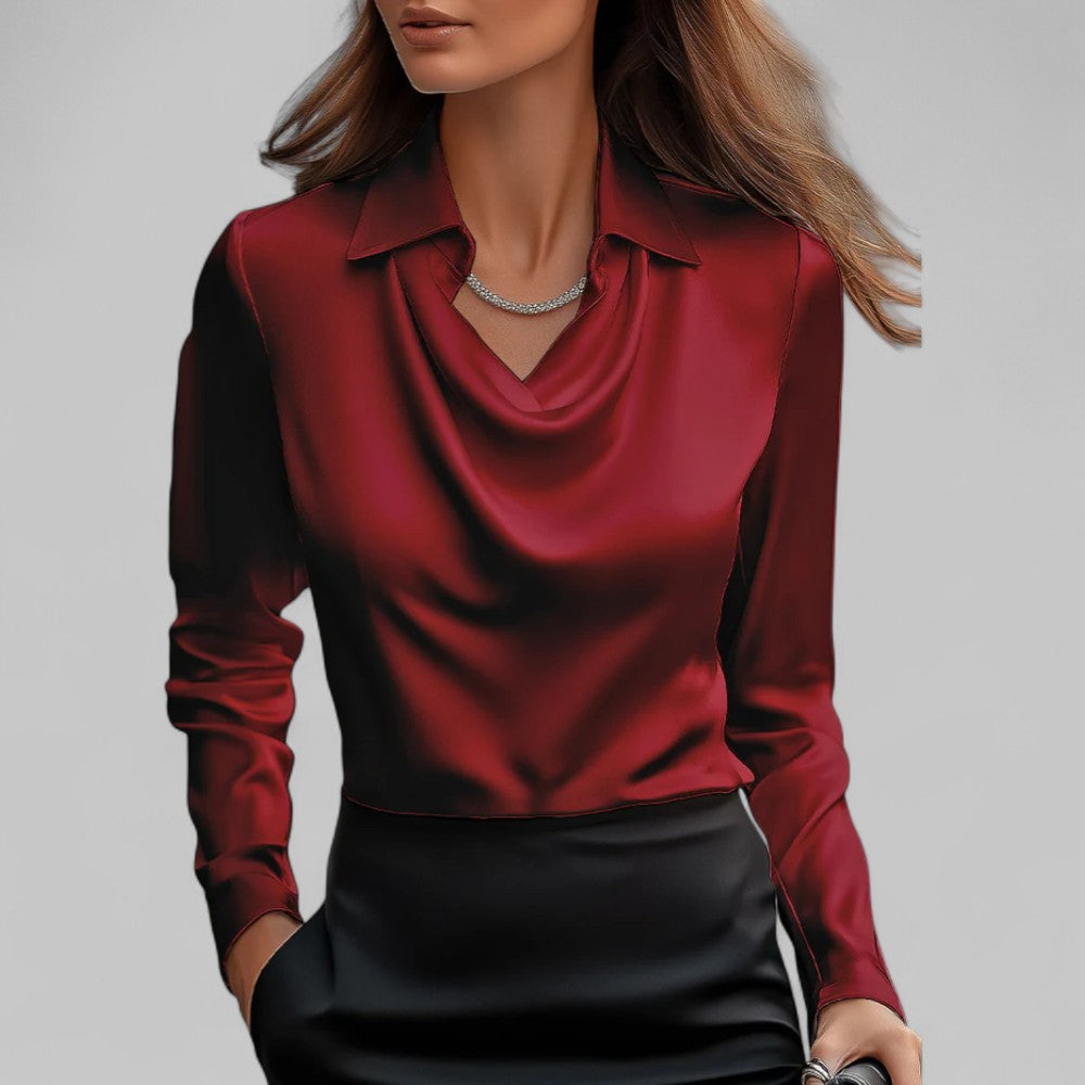 Rose | Women’s Draped Neck Long Sleeve Satin Blouses 4