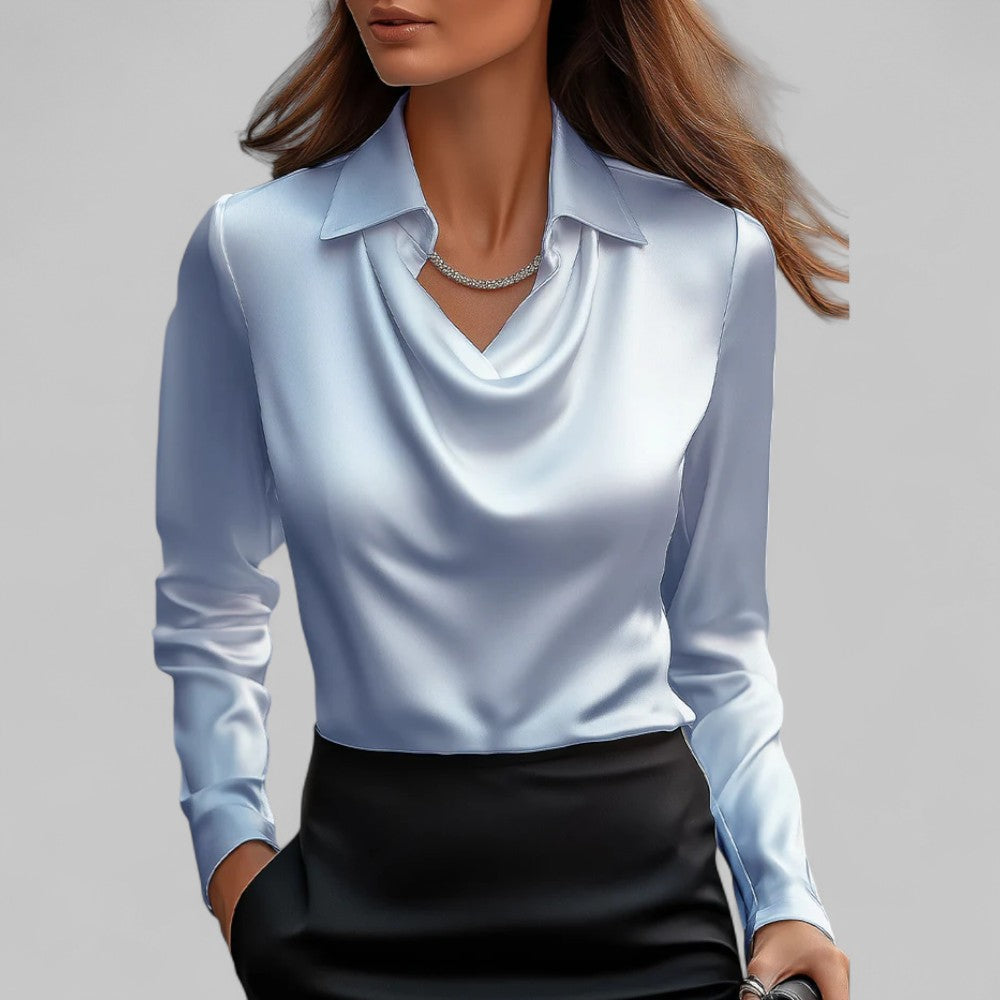Rose | Women’s Draped Neck Long Sleeve Satin Blouses 5
