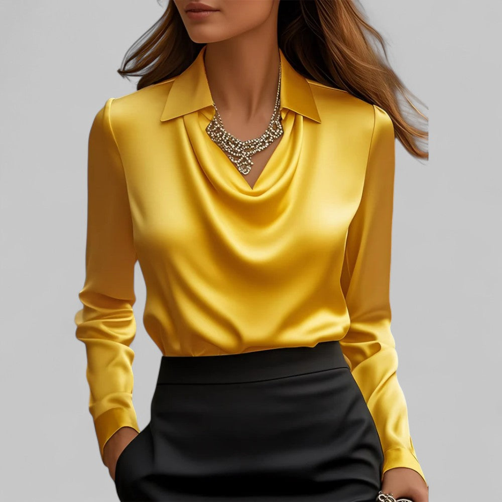 Rose | Women’s Draped Neck Long Sleeve Satin Blouses 6