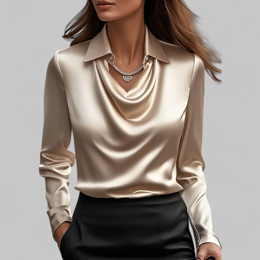 Rose | Women’s Draped Neck Long Sleeve Satin Blouses 9