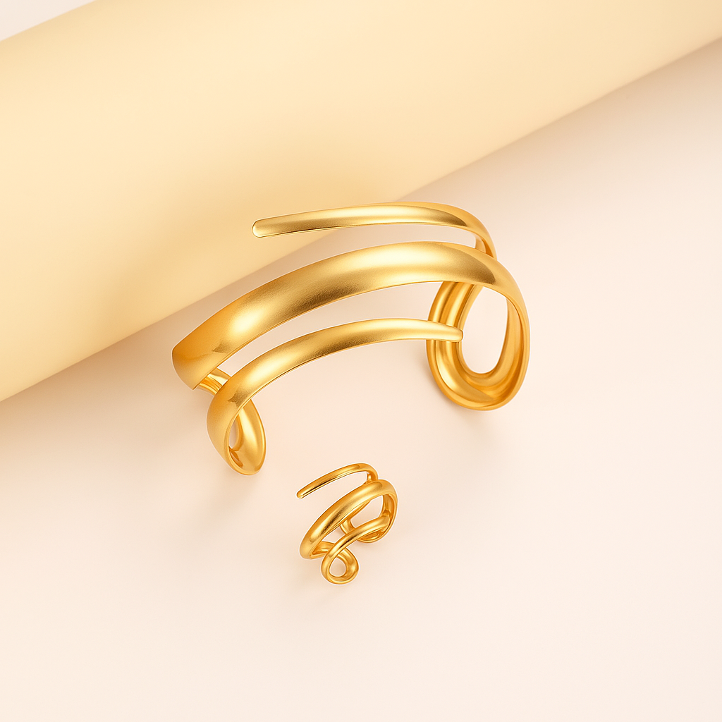 Sculpted Gold Bangle Set For Women | Lirina 2