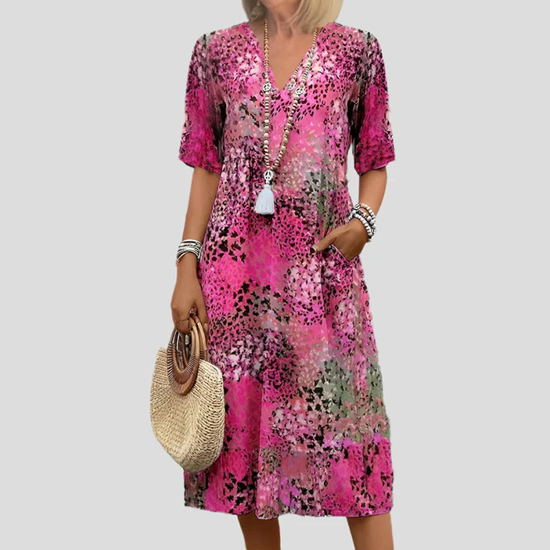 Sofina | Printed Midi Summer Dress V-Neck 0