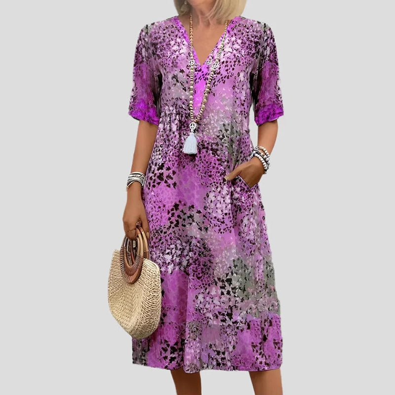 Sofina | Printed Midi Summer Dress V-Neck 2