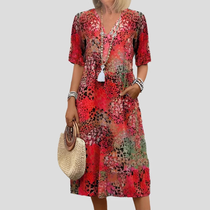 Sofina | Printed Midi Summer Dress V-Neck 3