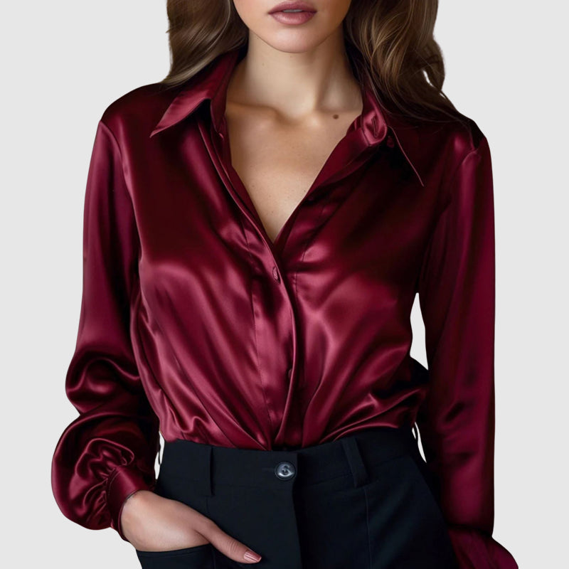 Soflair | Satin Shimmer Button Up Shirt 0