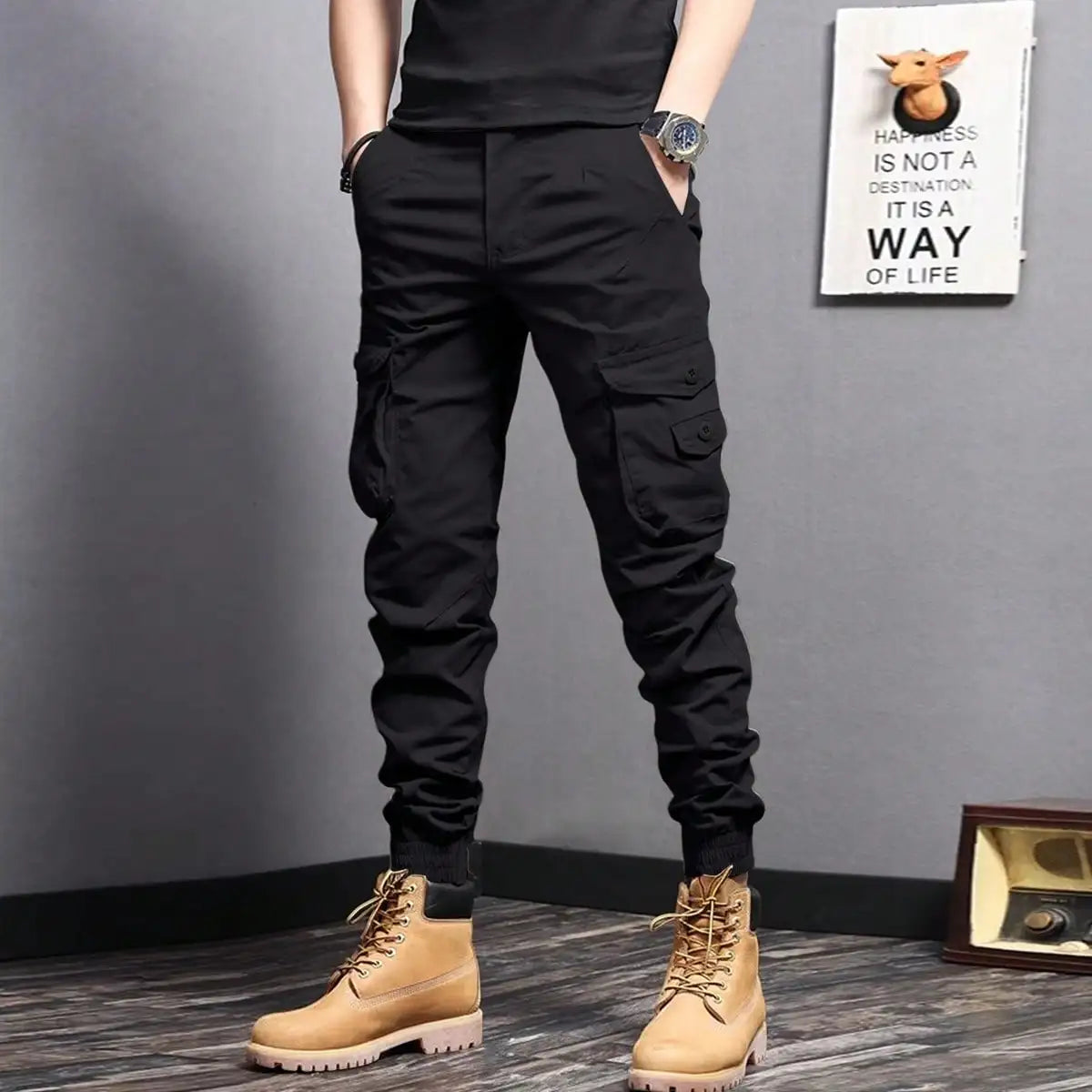 Tactica | Black Cargo Pants with Ample Pocket Space 9