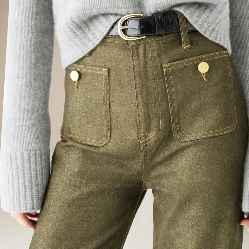High-Waist Pocketed Denim Trousers for Women | Kaela
