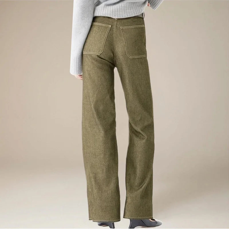 High-Waist Pocketed Denim Trousers for Women | Kaela
