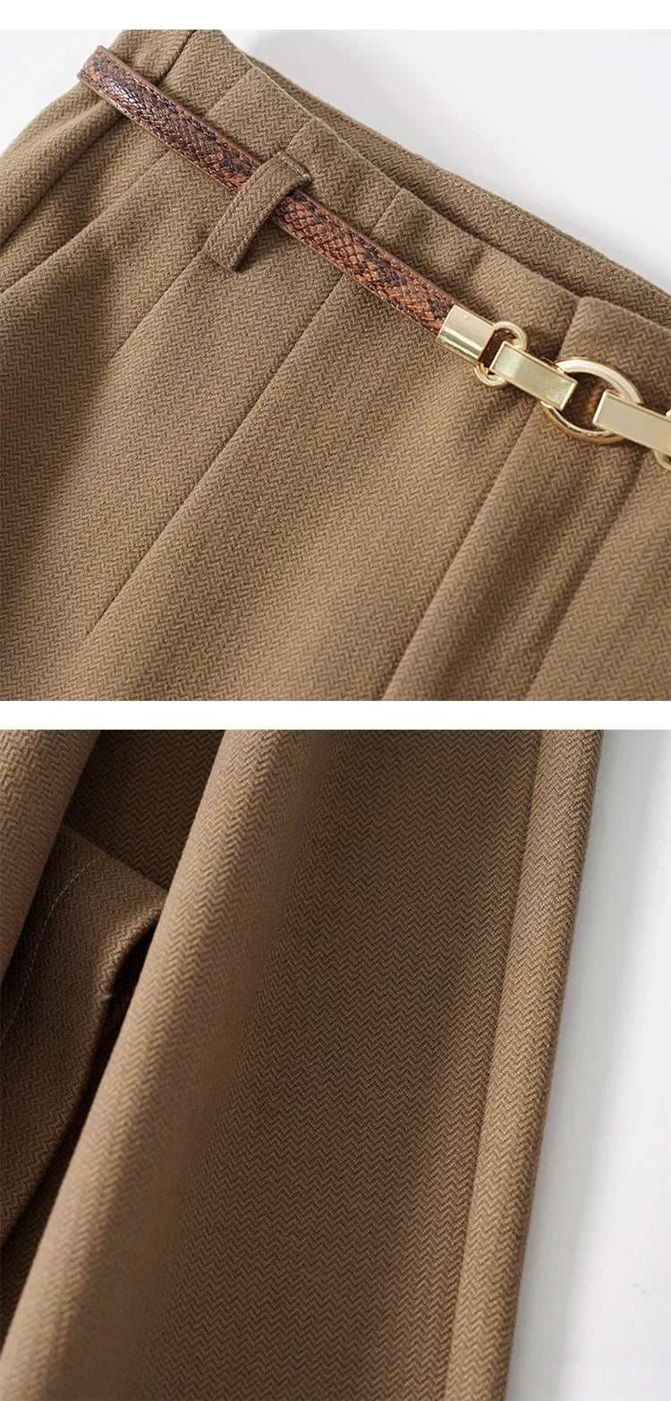 Belted Wool Wide-Leg Pants for Women | Milano