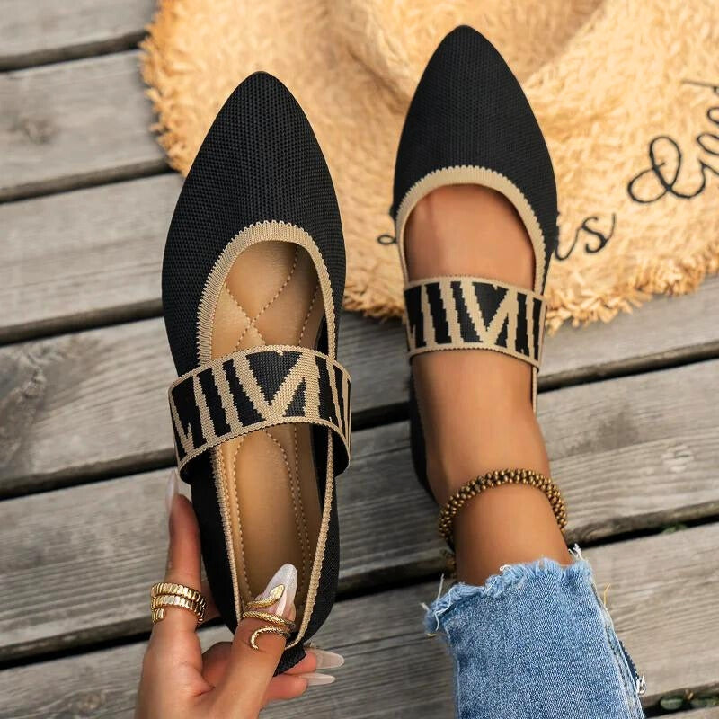 Venera | Black Flats with Elastic Strap 3