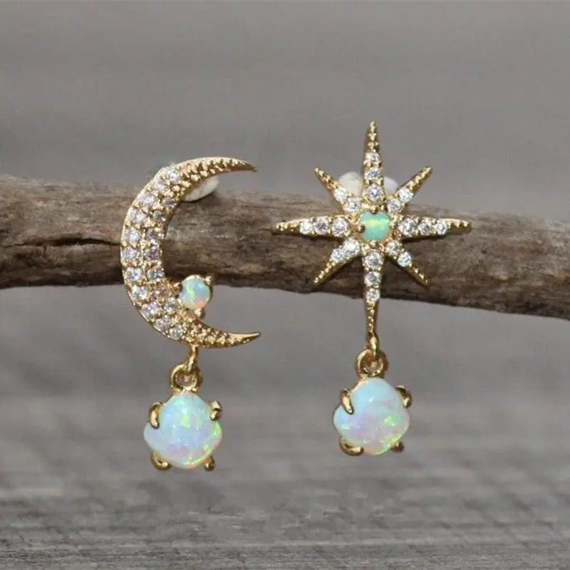 Vylia | Gold Opal Moon Star Earrings 0