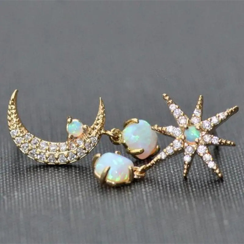 Vylia | Gold Opal Moon Star Earrings 2