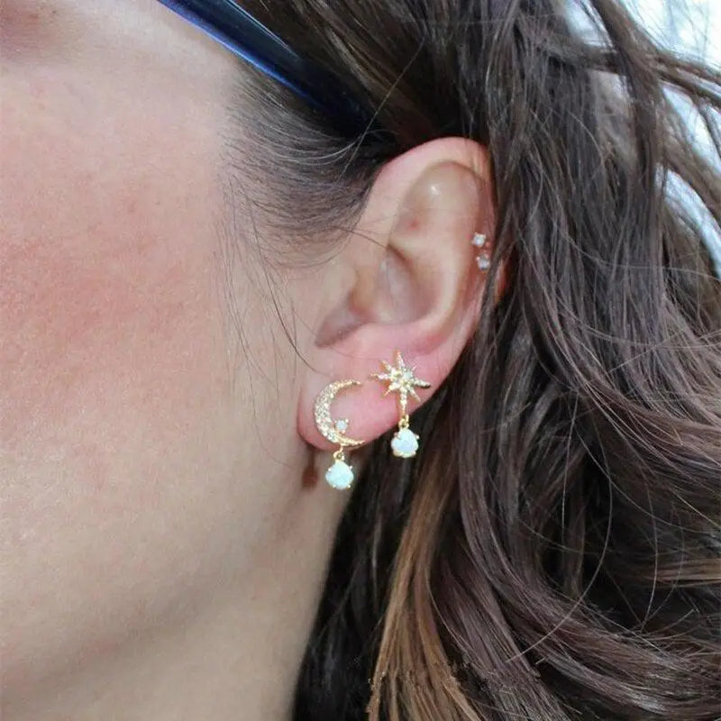 Vylia | Gold Opal Moon Star Earrings 4