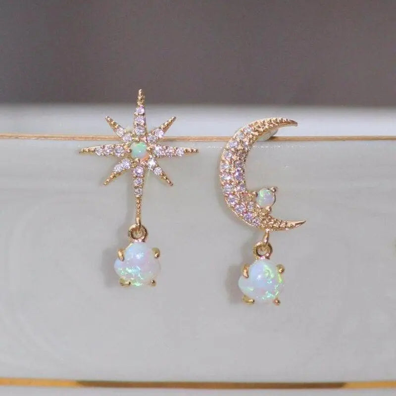 Vylia | Gold Opal Moon Star Earrings 5