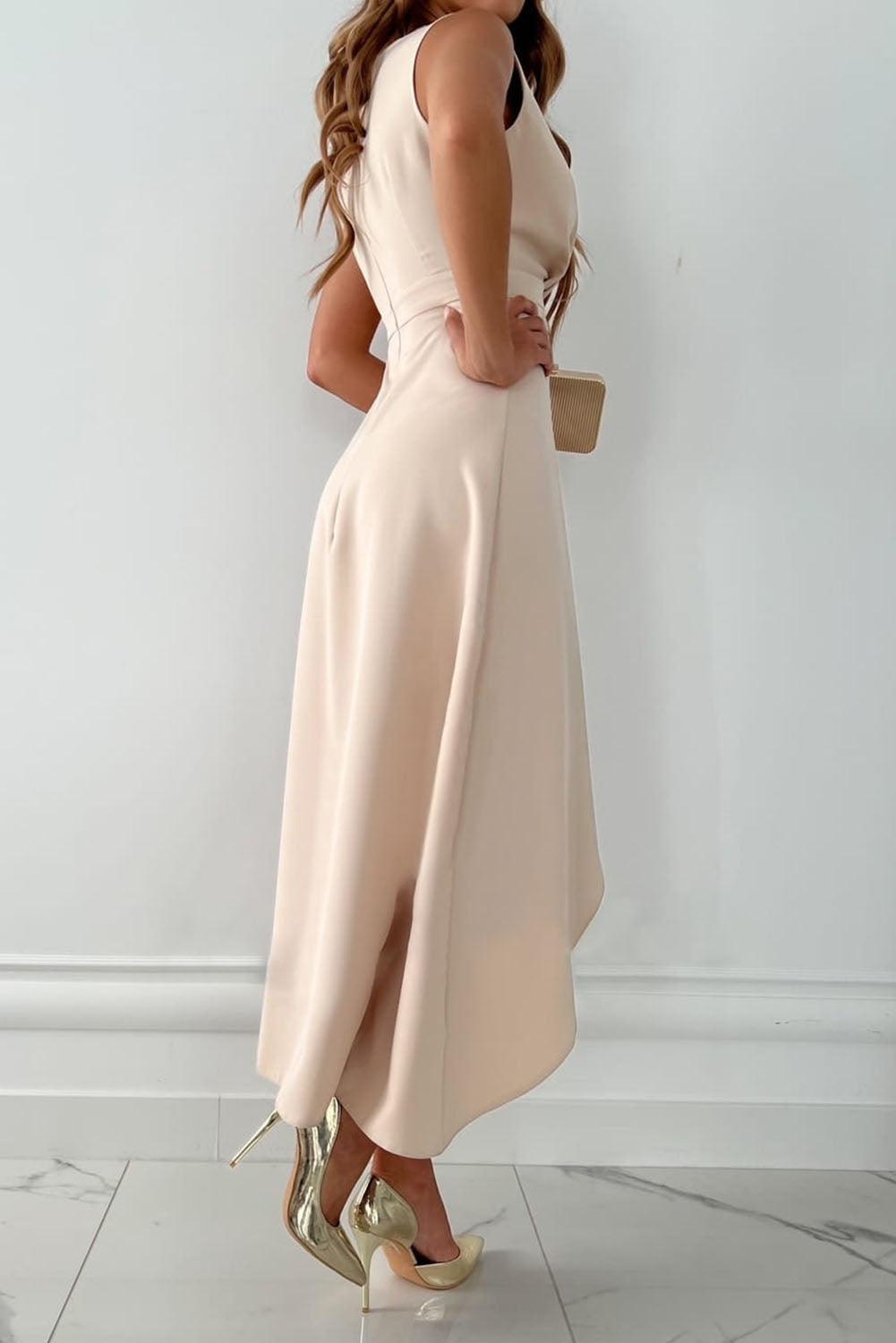 Wavora | V-Neck Sleeveless Wrap Maxi Dress Asymmetrical Hem 1