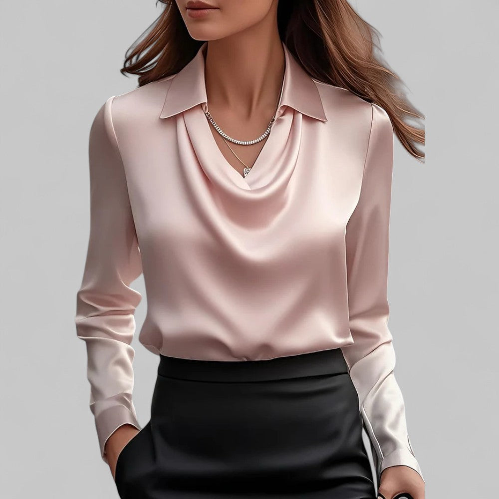Zelina | Draped Neck Long Sleeve Blouse 2