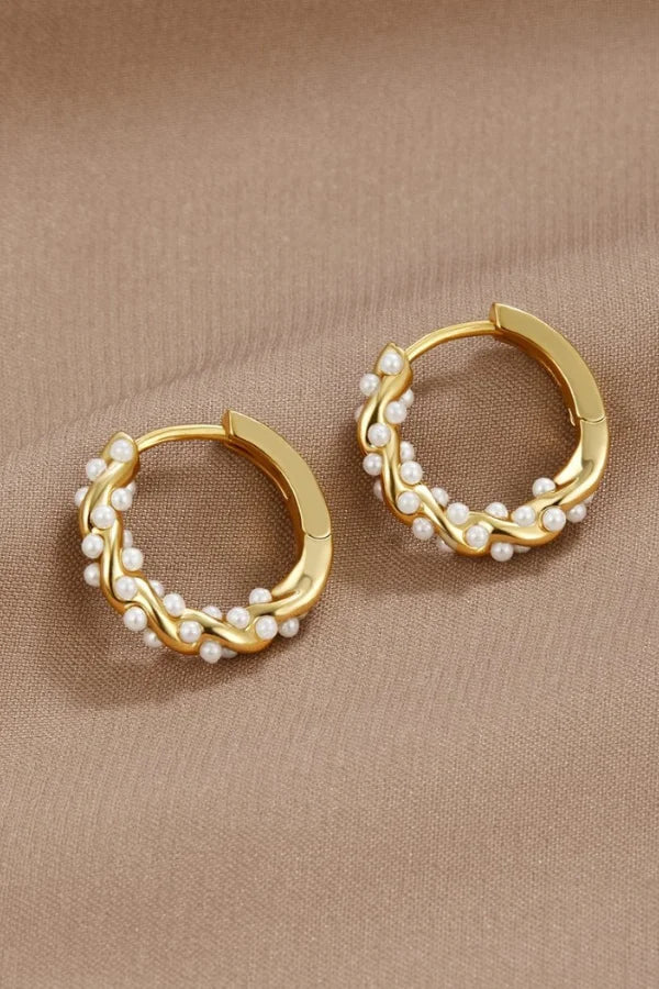 Zelira | Gold Hoop Earrings With Pearl Accents 1